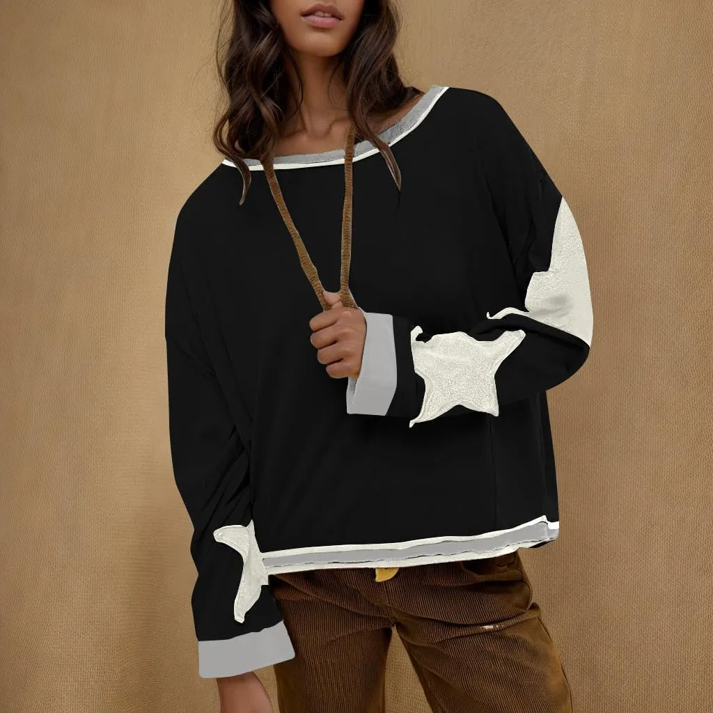 TANGNADE Women Oversized Sweatshirt Long Sleeve Crewneck Pullover Drop Shoulder Cute Tee Shirts 2024 Fall Trendy Clothes