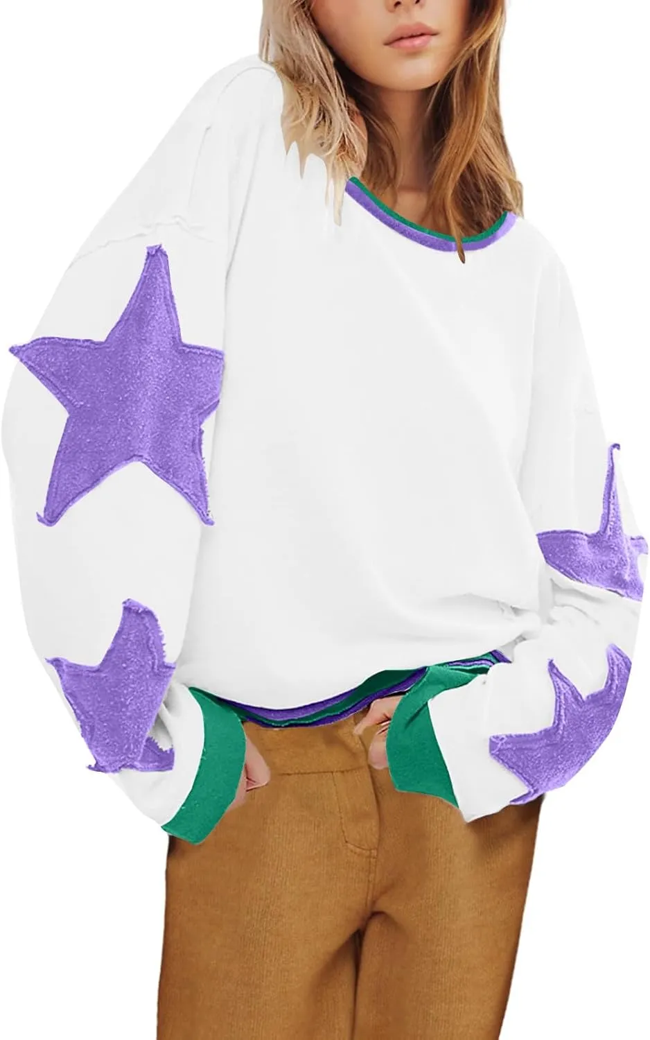 TANGNADE Women Oversized Sweatshirt Long Sleeve Crewneck Pullover Drop Shoulder Cute Tee Shirts 2024 Fall Trendy Clothes