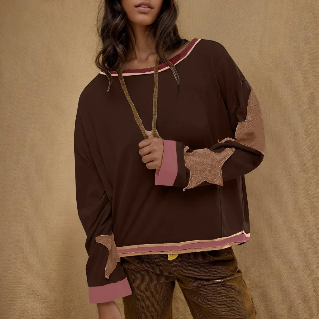 TANGNADE Women Oversized Sweatshirt Long Sleeve Crewneck Pullover Drop Shoulder Cute Tee Shirts 2024 Fall Trendy Clothes