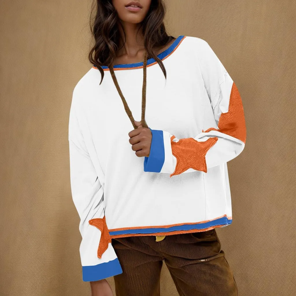TANGNADE Women Oversized Sweatshirt Long Sleeve Crewneck Pullover Drop Shoulder Cute Tee Shirts 2024 Fall Trendy Clothes