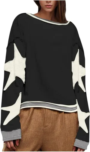 TANGNADE Women Oversized Sweatshirt Long Sleeve Crewneck Pullover Drop Shoulder Cute Tee Shirts 2024 Fall Trendy Clothes