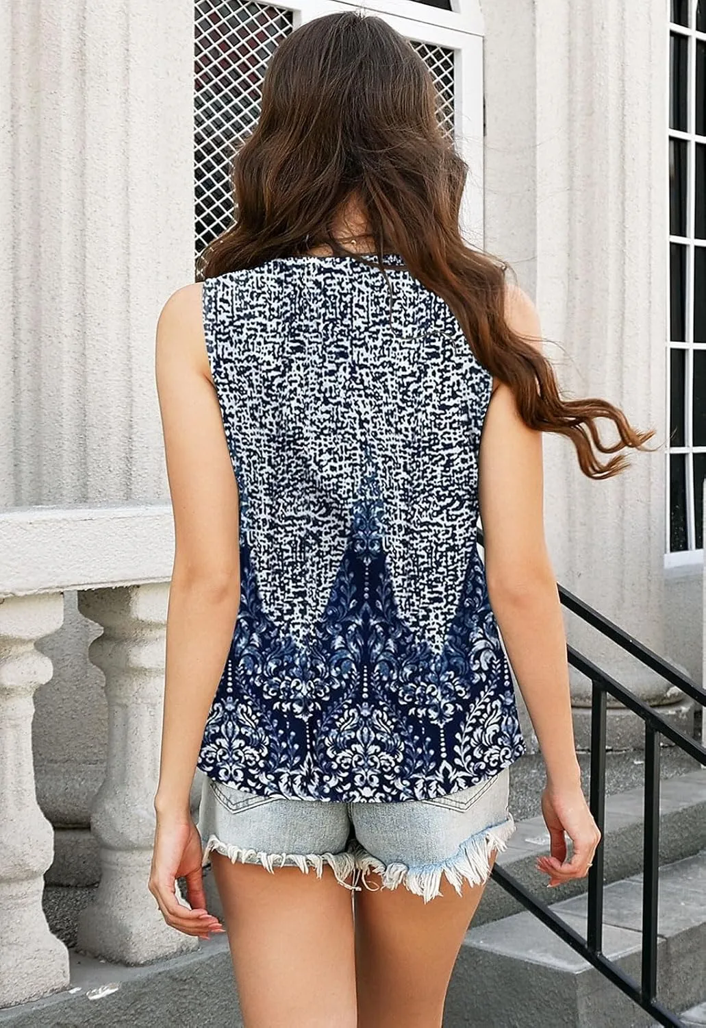 Tank Tops for Women 2025 Summer Top Pleated Shirts Dressy Casual Loose Fit V-Neck Button Down Sleeveless Tshirt Blouse