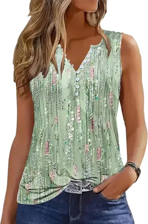 Tank Tops for Women 2025 Summer Top Pleated Shirts Dressy Casual Loose Fit V-Neck Button Down Sleeveless Tshirt Blouse