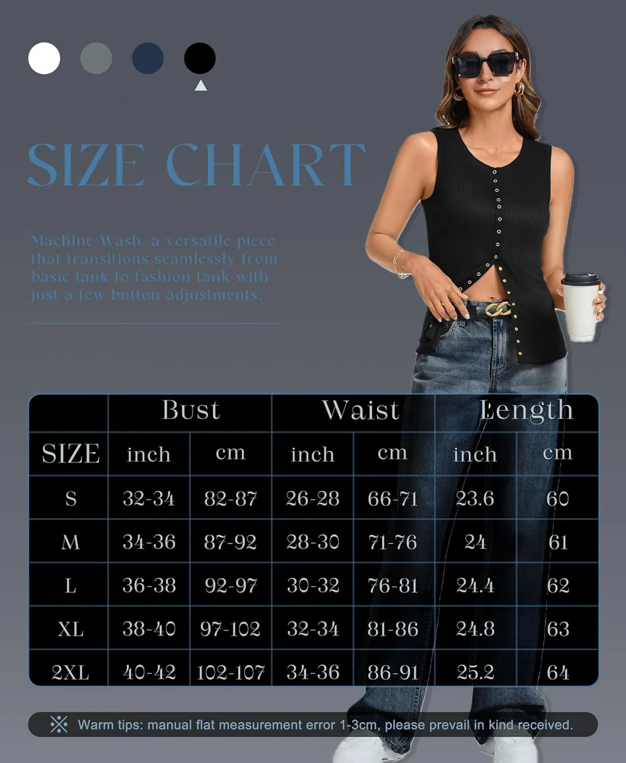 Tank Tops for Women Dressy - Waffle Knit Vest Shirts Snap Button Down Sleeveless Blouse Summer Casual Going Out Top