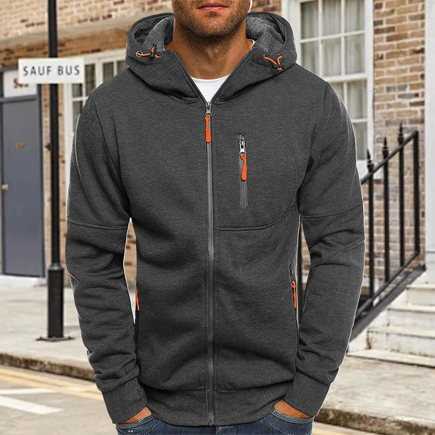 Thatrich Mens Oversized Hoodies Full Zip Hood Sweatshirt Lightweight Fleece Lined Jacket Casual Workout Sweatshirts Outerwear