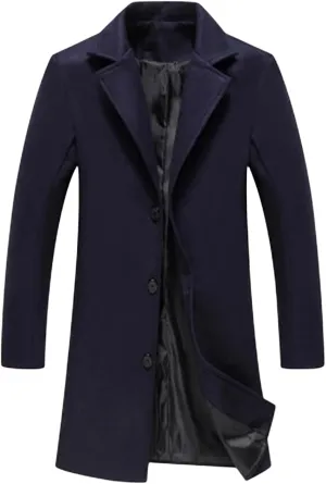 Thatrich Men's Pea Coat Casual Business Trench Coat Long Windbreaker Jacket Wool Blend Blazer Single Breasted Overcoat Coats