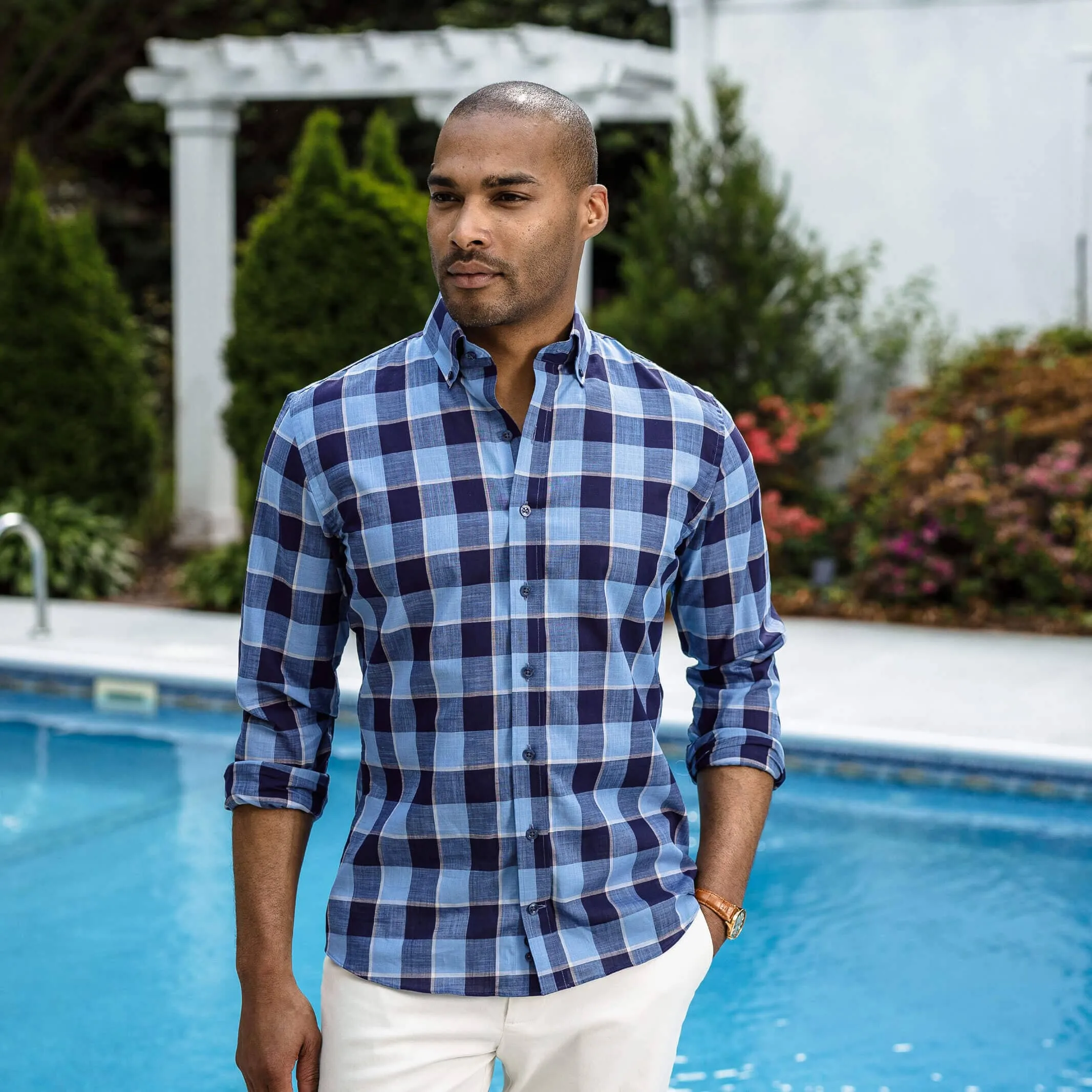 The Smoky Blue Albini Olson Plaid Custom Shirt