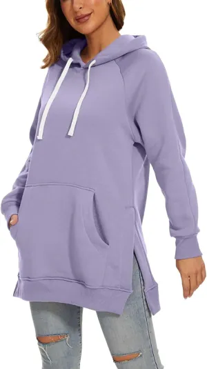 The Warmys Oversized Hoodie Dress, Sherpa Lined Long Sleeve Split Hem Valentines Day Pullover Sweatshirts with Pocket