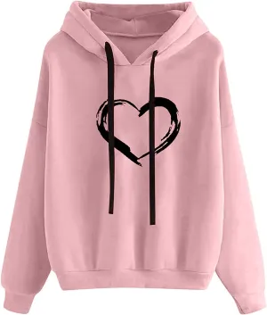 Tight Hoodies for Women Printing Long Sweatshirt Comfy Bright Heart Sleeve Color Hoodies Athletic Womens