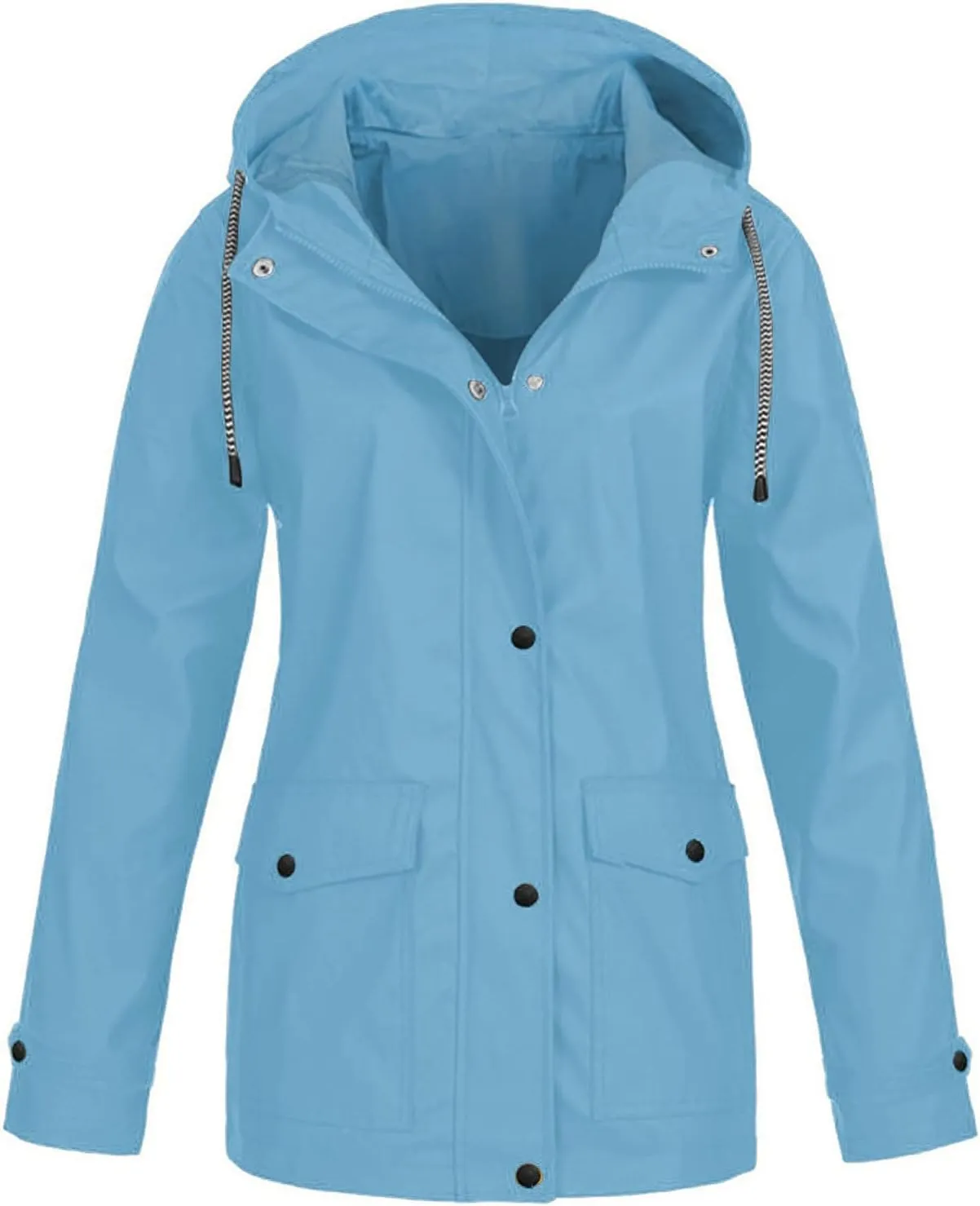 TIMIFIS Plus Size Rain Coats for Women with Hood Waterproof Lightweight Rain Jacket Zip Up Outdoor Windbreaker with Pocket