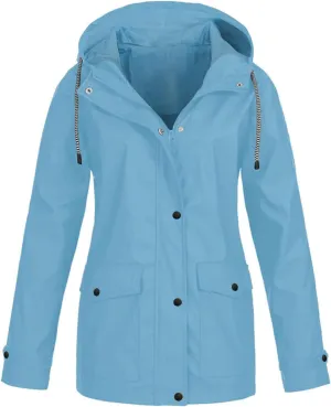 TIMIFIS Plus Size Rain Coats for Women with Hood Waterproof Lightweight Rain Jacket Zip Up Outdoor Windbreaker with Pocket