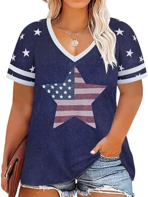TIYOMI Plus Size Tops for Women V Neck Raglan T-Shirt Short Sleeve Summer Shirts Casual Loose Tunic Blouse