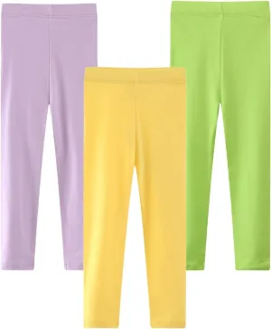 Toddler Girls Cotton Leggings 3-Pack Little Girl Stretchy Leggings Trousers for Kids Spring and Autumn 2-7T