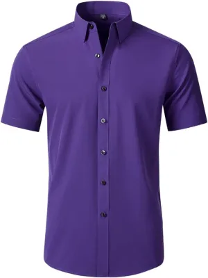 TopTie Men's Short Sleeve Shirt, Wrinkle-Resistant Business Formal Dress Shirt