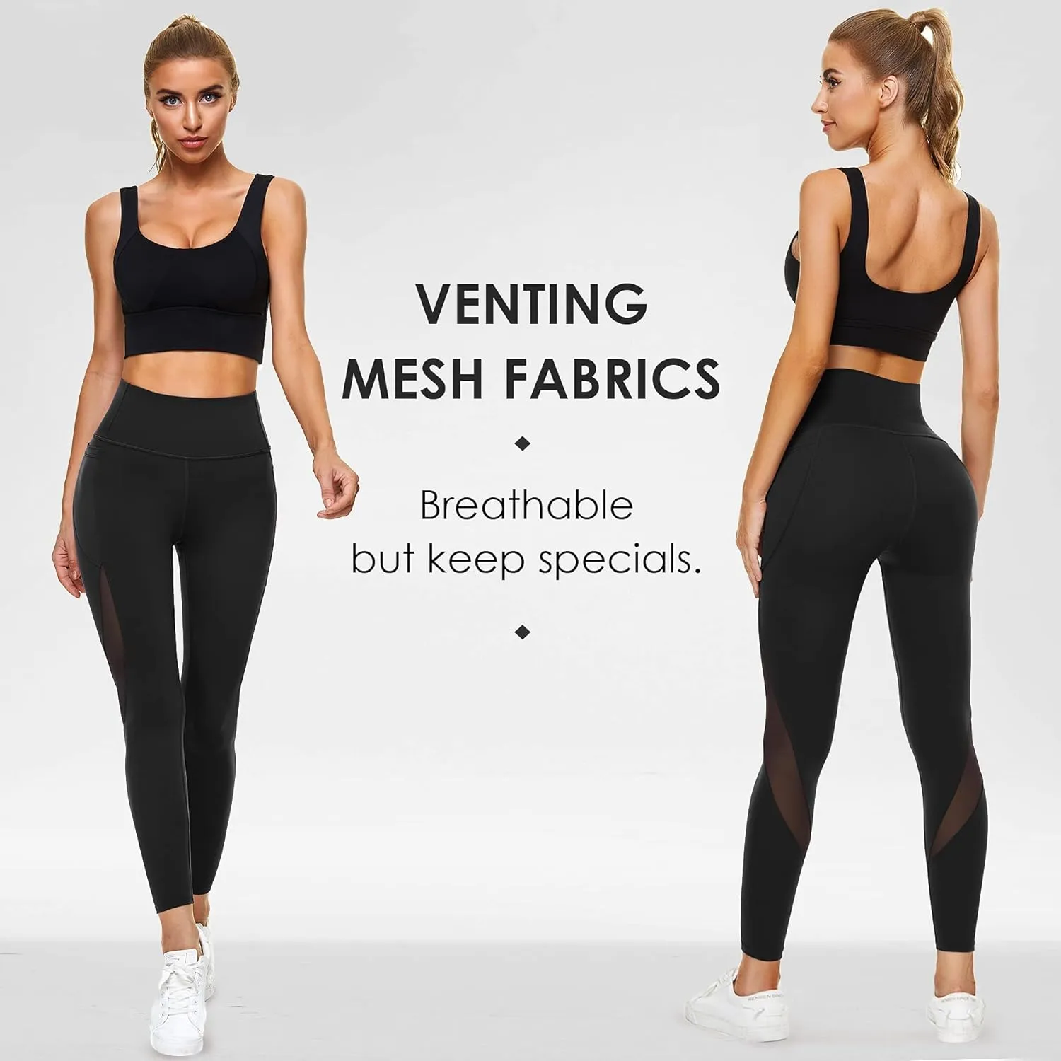 TrainingGirl Mesh Leggings for Women High Waisted Yoga Pants Workout Running Printed Leggings Gym Sports Tights with Pockets