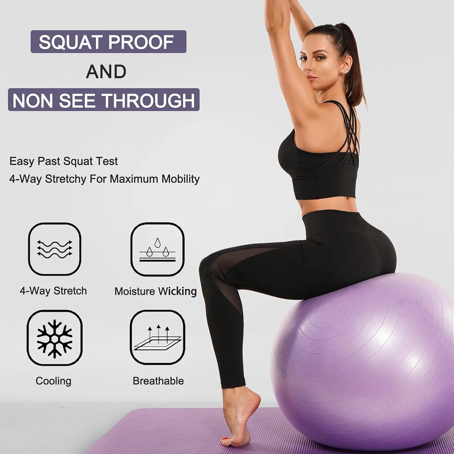 TrainingGirl Mesh Leggings for Women High Waisted Yoga Pants Workout Running Printed Leggings Gym Sports Tights with Pockets
