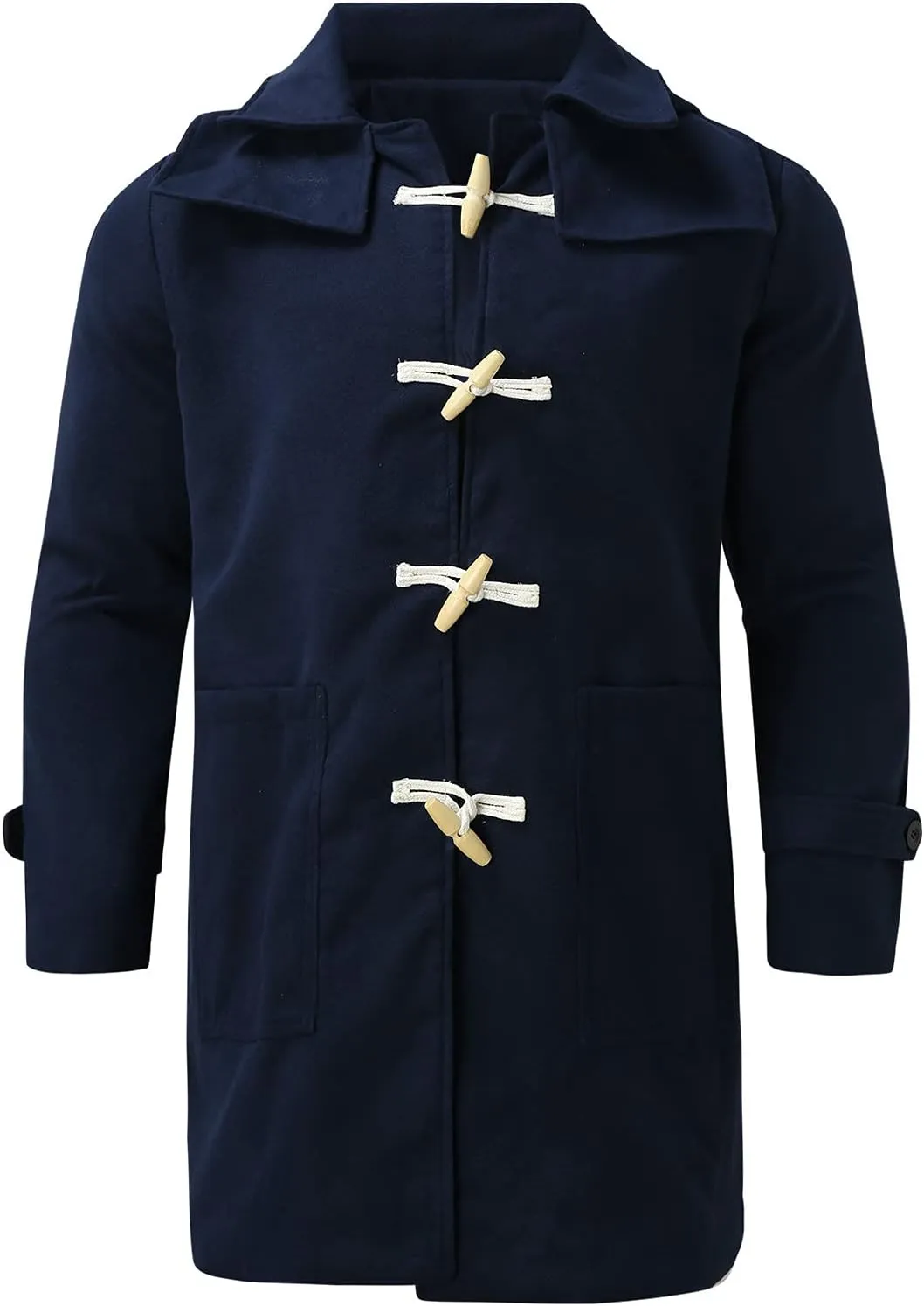 Trench Coat Men Wool Blend Single Breasted Walking Toggle Duffle Coat Notched Lapel Winter Chunky Warm Overcoat