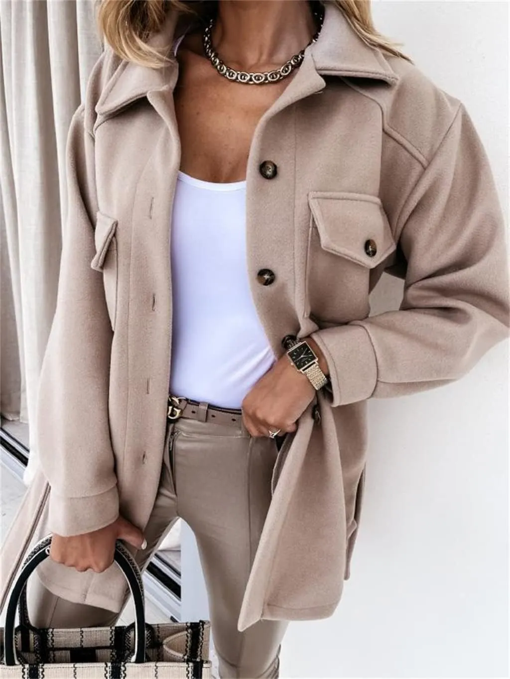 Trench Coat Women Long Sleeve Lapel Button Down Belted Jacket Outerwear Casual Peacoat Fall Outfit with Pocket Fashion