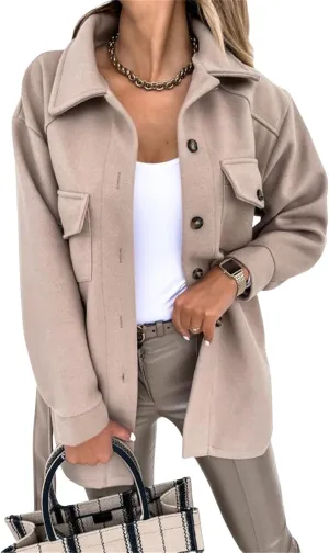 Trench Coat Women Long Sleeve Lapel Button Down Belted Jacket Outerwear Casual Peacoat Fall Outfit with Pocket Fashion