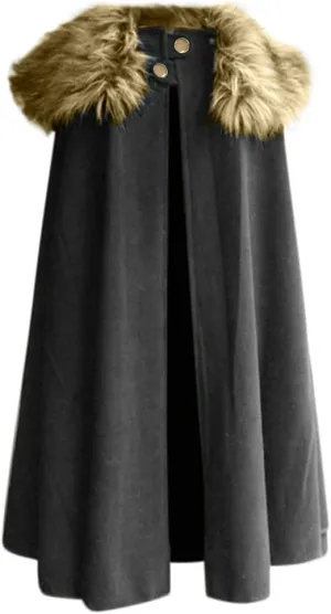 tuduoms Cloak Coat for Men Black Vintage Coat Winter Warm Gothic Wool Faux Fur Collar Long Cape Cloak Celtic Wool Cape Coat