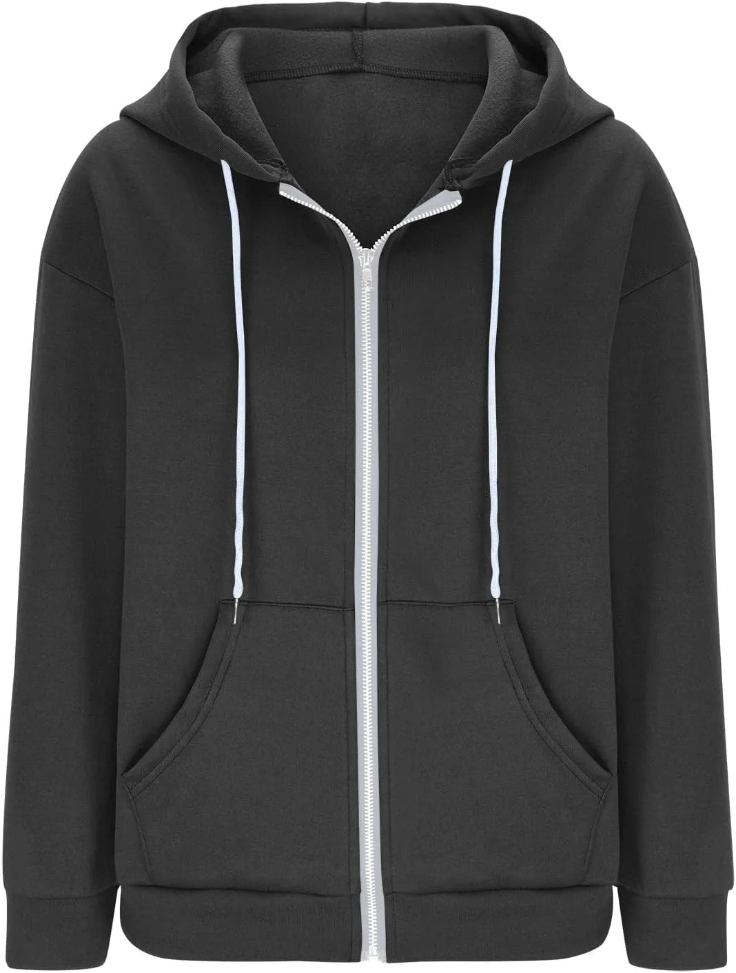 TUNUSKAT Womens Zip Up Hoodie Fall Oversized Sweatshirts Teen Girl Y2K Clothes Casual Drawstring Gym Jackets with Pockets