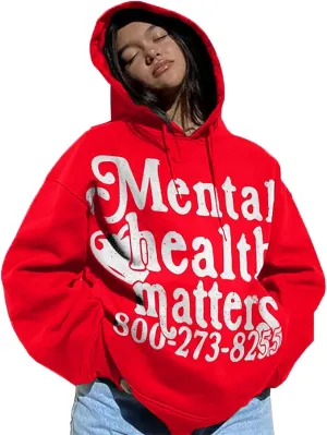 Unisex Y2k Grunge Hoodies Mental Health Print Casual Streetwear Hoodies Gothic Retro Y2k Harajuku Women Men Hoodies