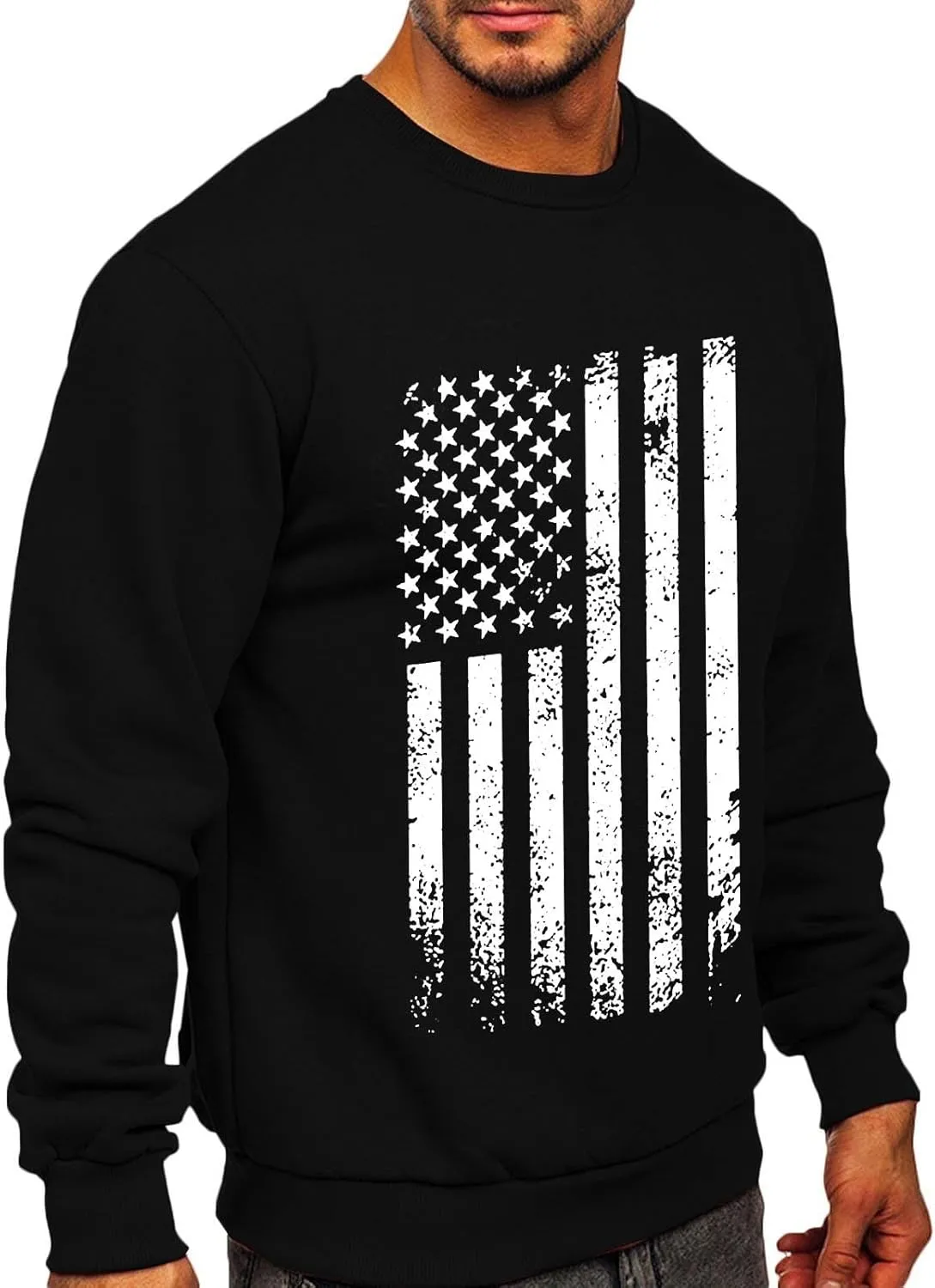 USA Flag Patriotic Sweatshirt for Men Plus Size Crewneck Pullover Fall Tops Casual Gym Shirts Workout Sweater