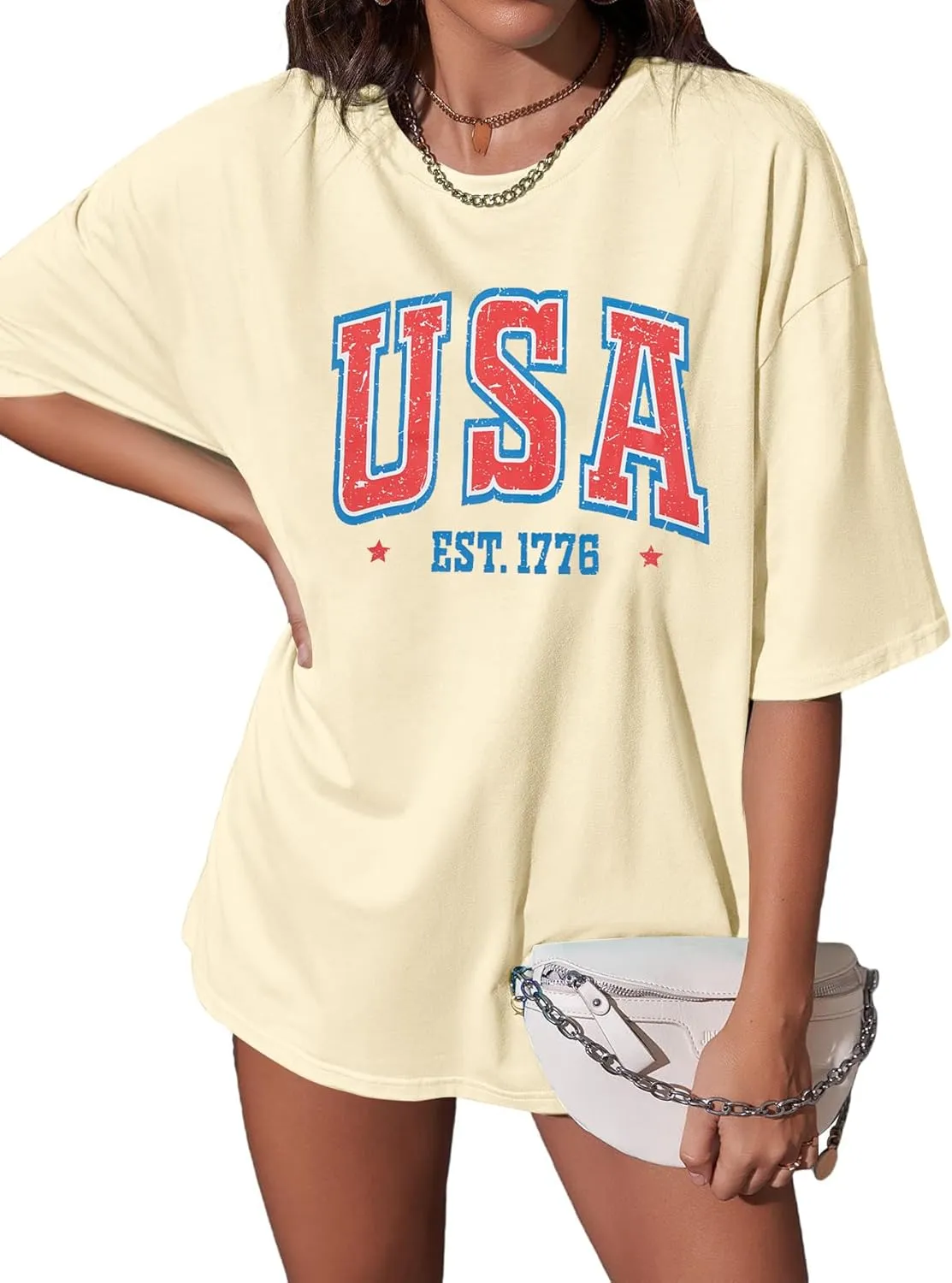 USA Shirt American Flag Shirt : Women Oversize 4th of July Shirts Patriotic T-Shirt Memorial Day Short Sleeve Tops