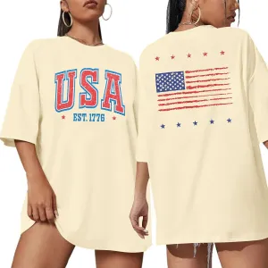 USA Shirt American Flag Shirt : Women Oversize 4th of July Shirts Patriotic T-Shirt Memorial Day Short Sleeve Tops