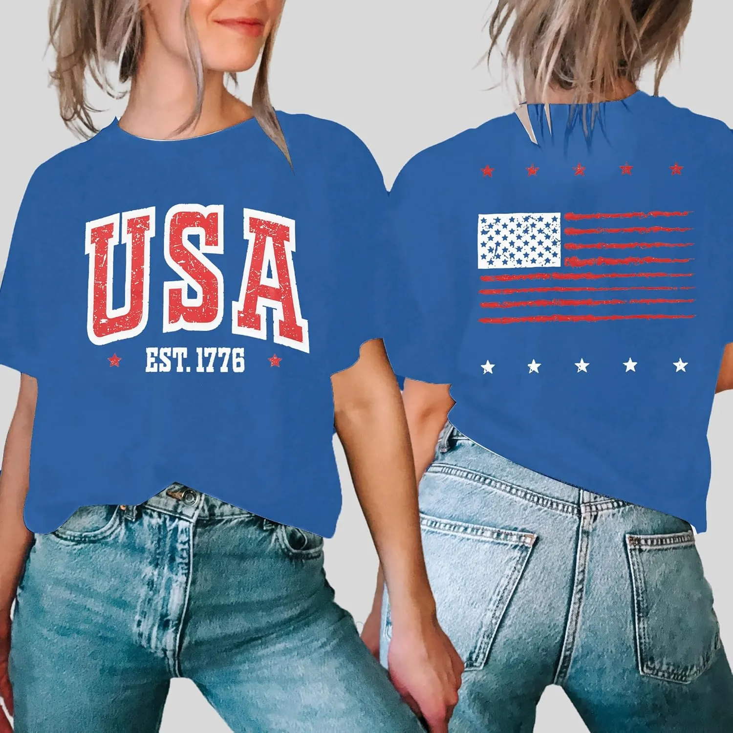 USA Shirt American Flag Shirt : Women Oversize 4th of July Shirts Patriotic T-Shirt Memorial Day Short Sleeve Tops