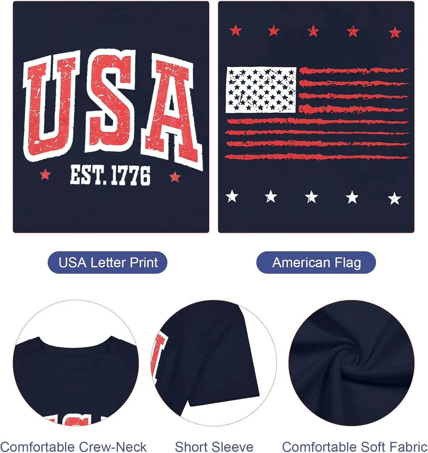 USA Shirt American Flag Shirt : Women Oversize 4th of July Shirts Patriotic T-Shirt Memorial Day Short Sleeve Tops
