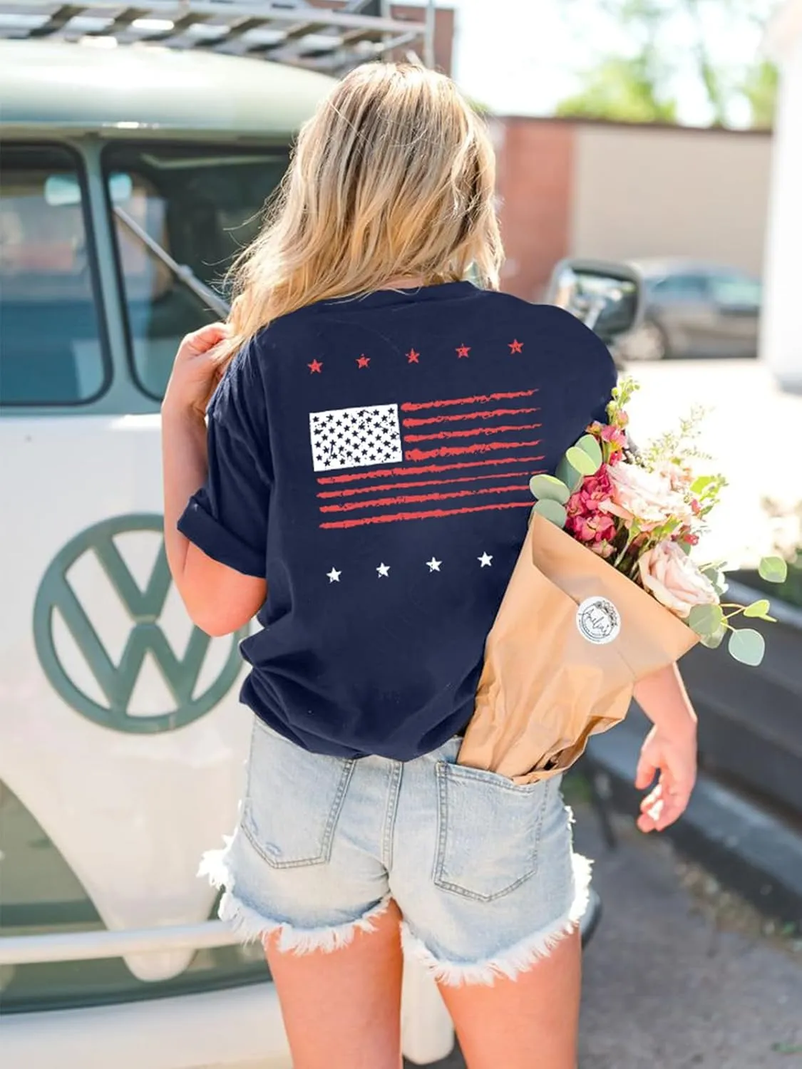 USA Shirt American Flag Shirt : Women Oversize 4th of July Shirts Patriotic T-Shirt Memorial Day Short Sleeve Tops