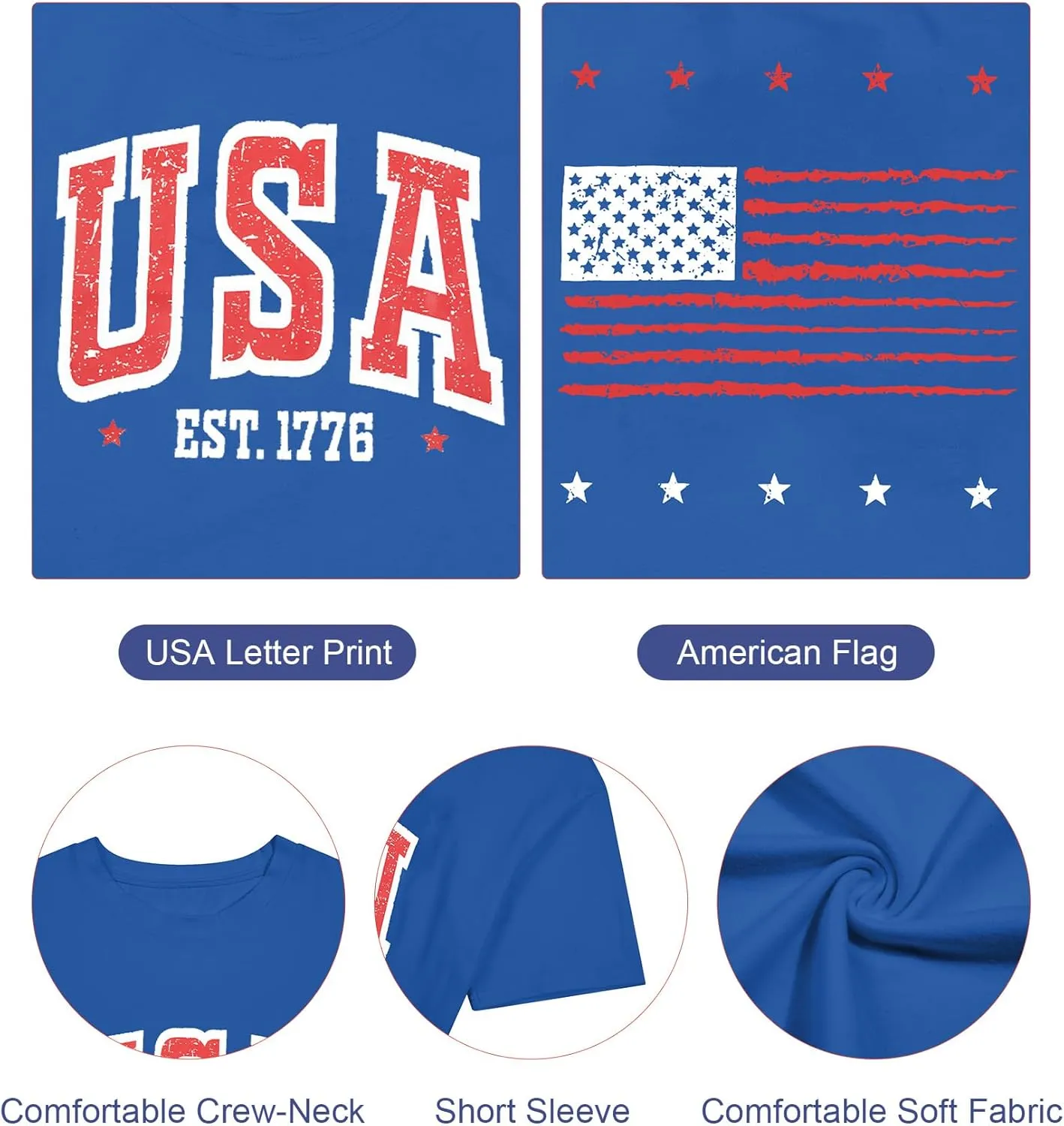 USA Shirt American Flag Shirt : Women Oversize 4th of July Shirts Patriotic T-Shirt Memorial Day Short Sleeve Tops