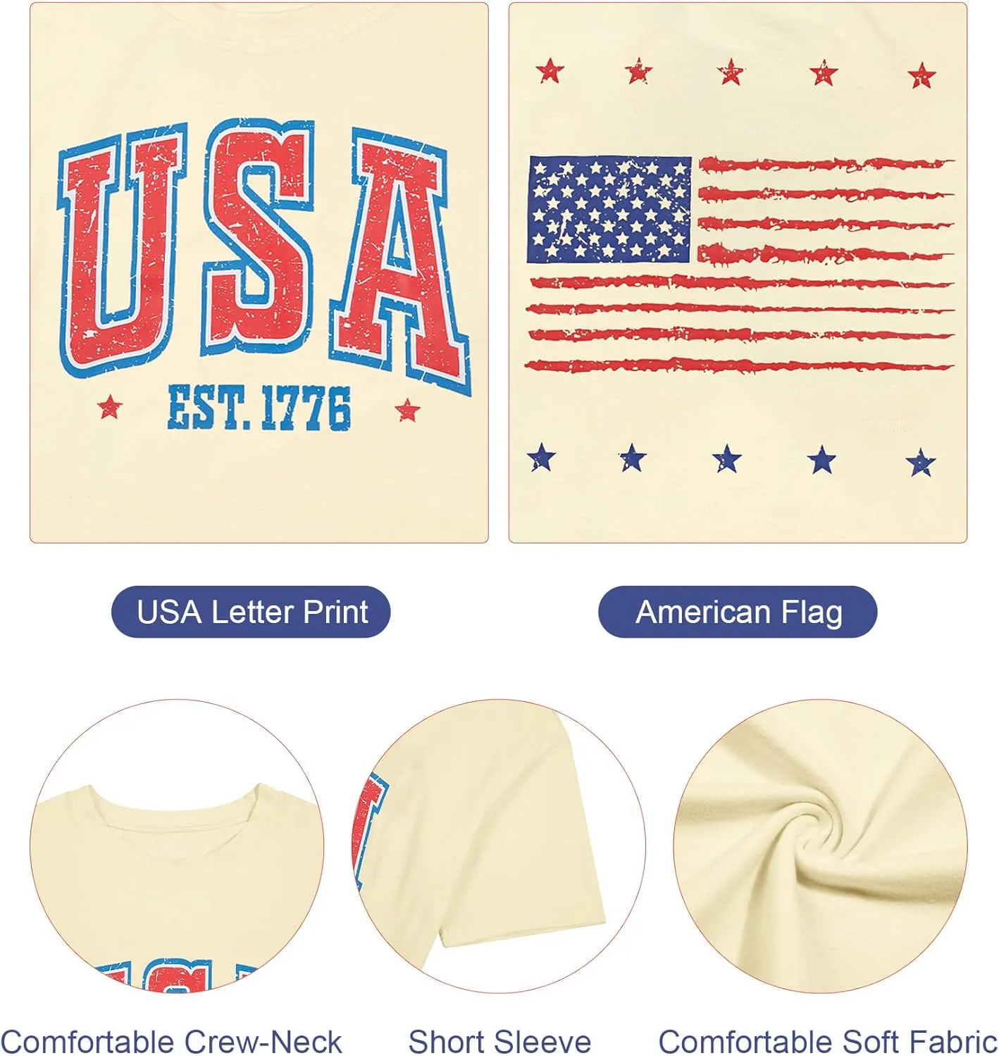 USA Shirt American Flag Shirt : Women Oversize 4th of July Shirts Patriotic T-Shirt Memorial Day Short Sleeve Tops