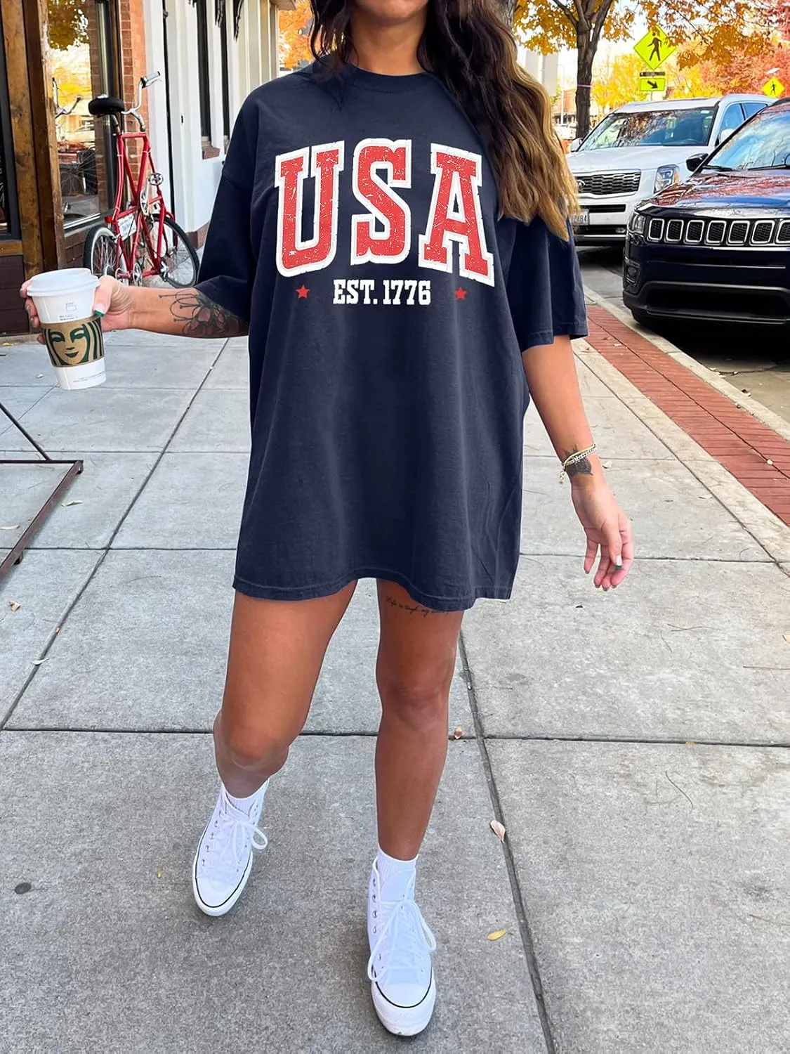 USA Shirt American Flag Shirt : Women Oversize 4th of July Shirts Patriotic T-Shirt Memorial Day Short Sleeve Tops