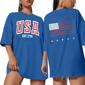 USA Shirt American Flag Shirt : Women Oversize 4th of July Shirts Patriotic T-Shirt Memorial Day Short Sleeve Tops