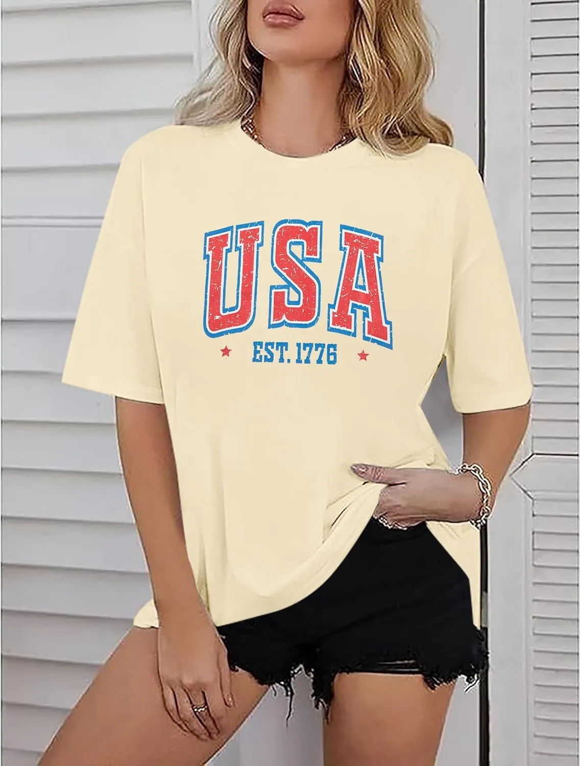 USA Shirt American Flag Shirt : Women Oversize 4th of July Shirts Patriotic T-Shirt Memorial Day Short Sleeve Tops