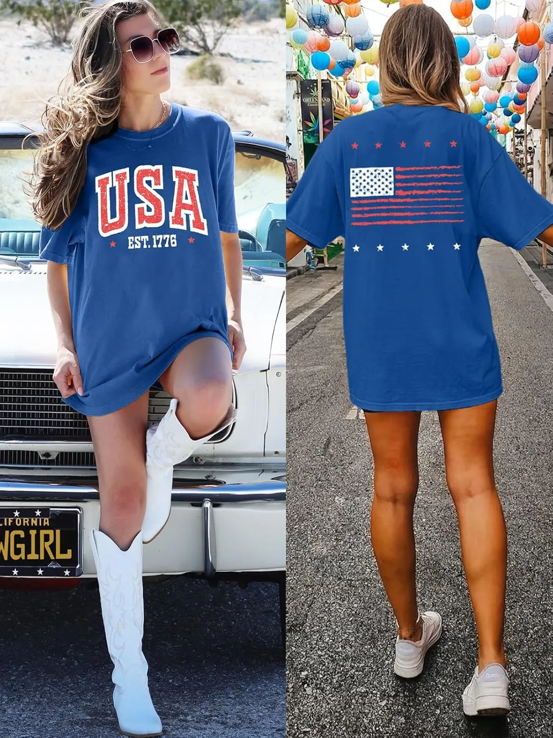 USA Shirt American Flag Shirt : Women Oversize 4th of July Shirts Patriotic T-Shirt Memorial Day Short Sleeve Tops