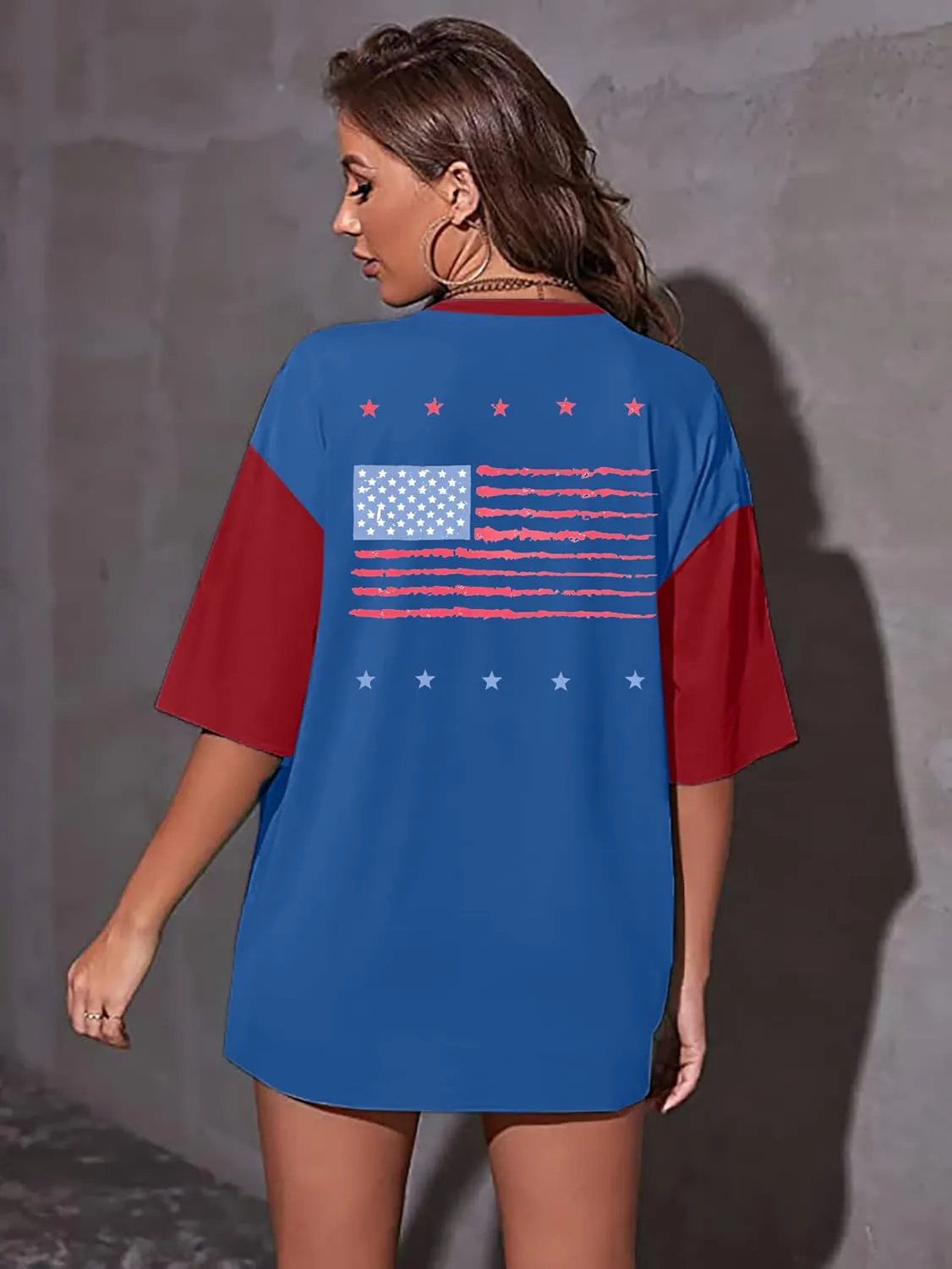 USA Shirt American Flag Shirt : Women Oversize 4th of July Shirts Patriotic T-Shirt Memorial Day Short Sleeve Tops