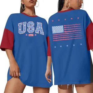 USA Shirt American Flag Shirt : Women Oversize 4th of July Shirts Patriotic T-Shirt Memorial Day Short Sleeve Tops
