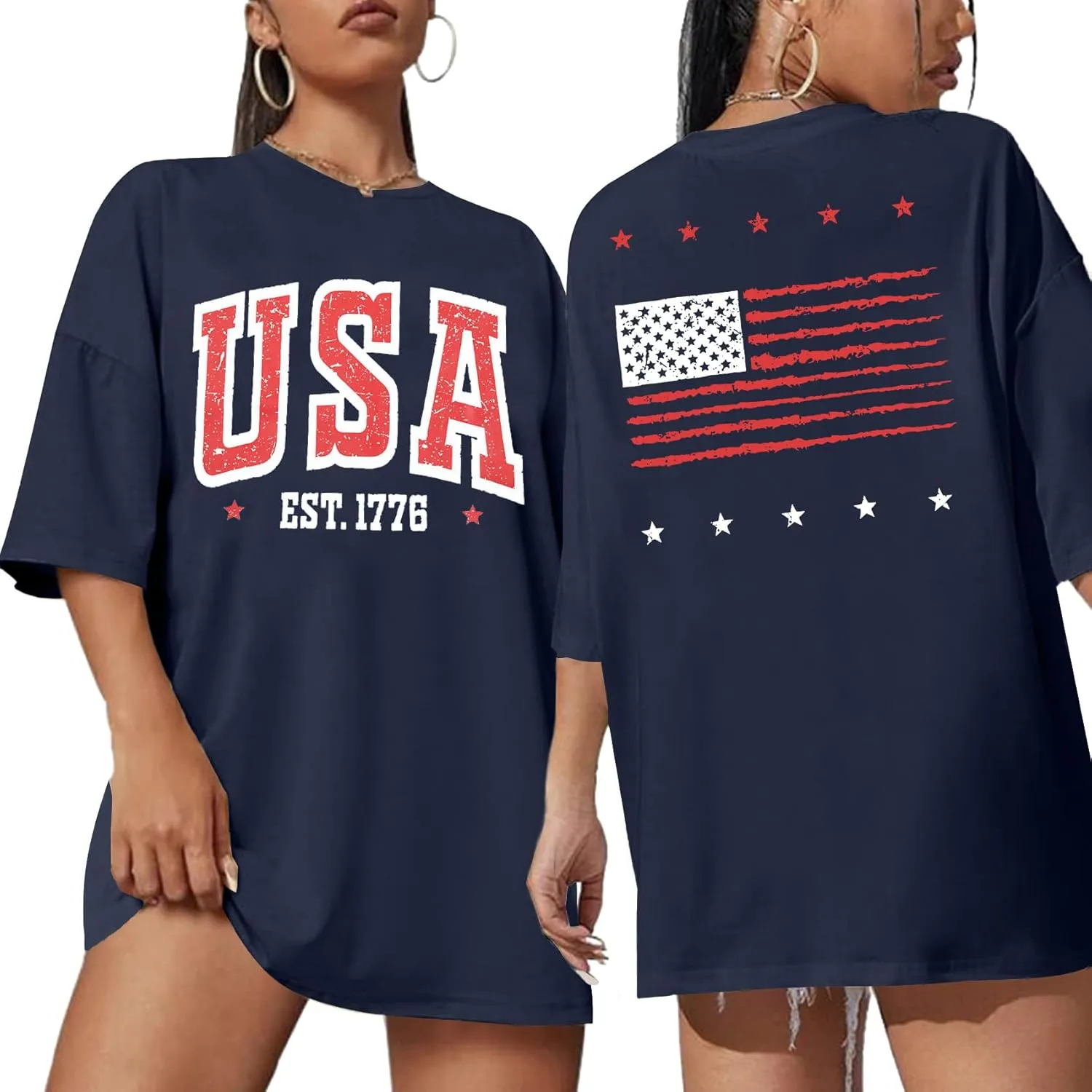 USA Shirt American Flag Shirt : Women Oversize 4th of July Shirts Patriotic T-Shirt Memorial Day Short Sleeve Tops