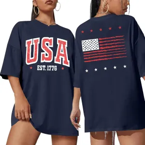 USA Shirt American Flag Shirt : Women Oversize 4th of July Shirts Patriotic T-Shirt Memorial Day Short Sleeve Tops