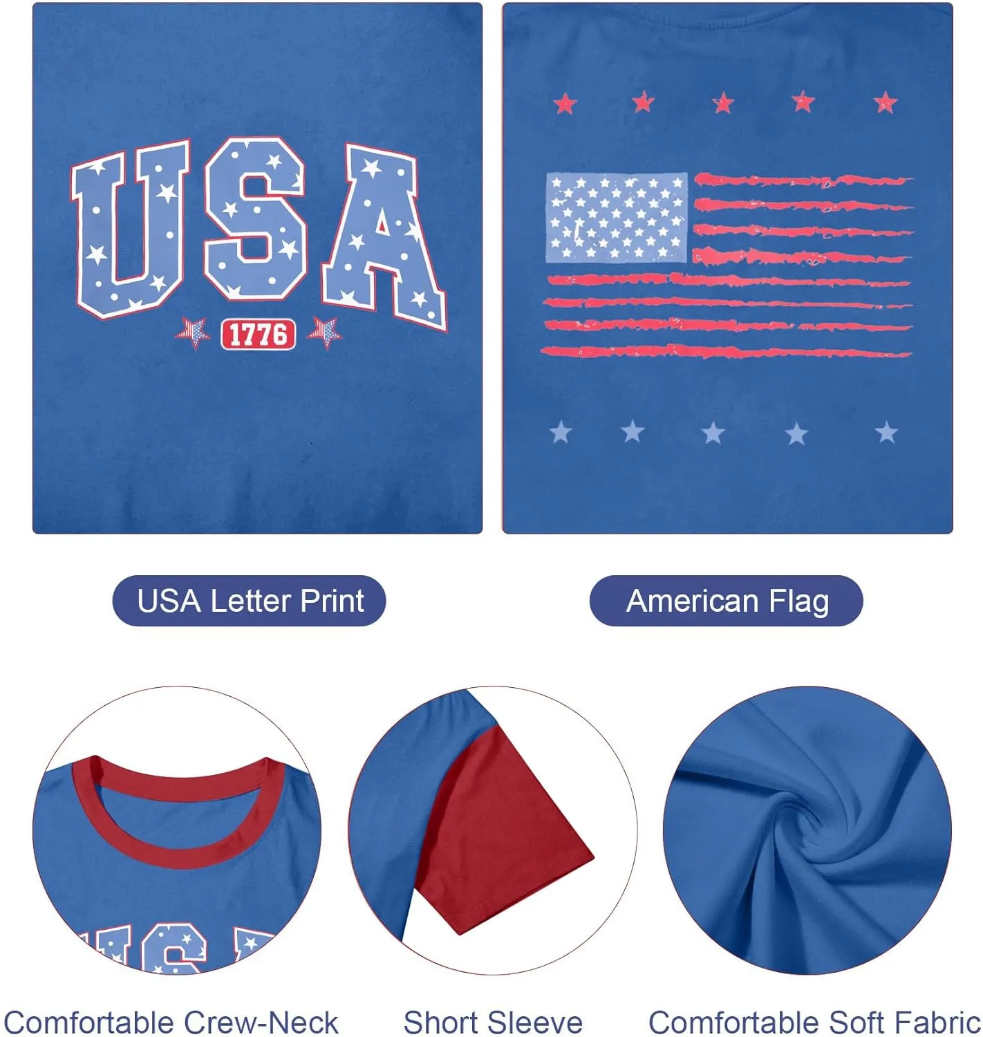 USA Shirt American Flag Shirt : Women Oversize 4th of July Shirts Patriotic T-Shirt Memorial Day Short Sleeve Tops
