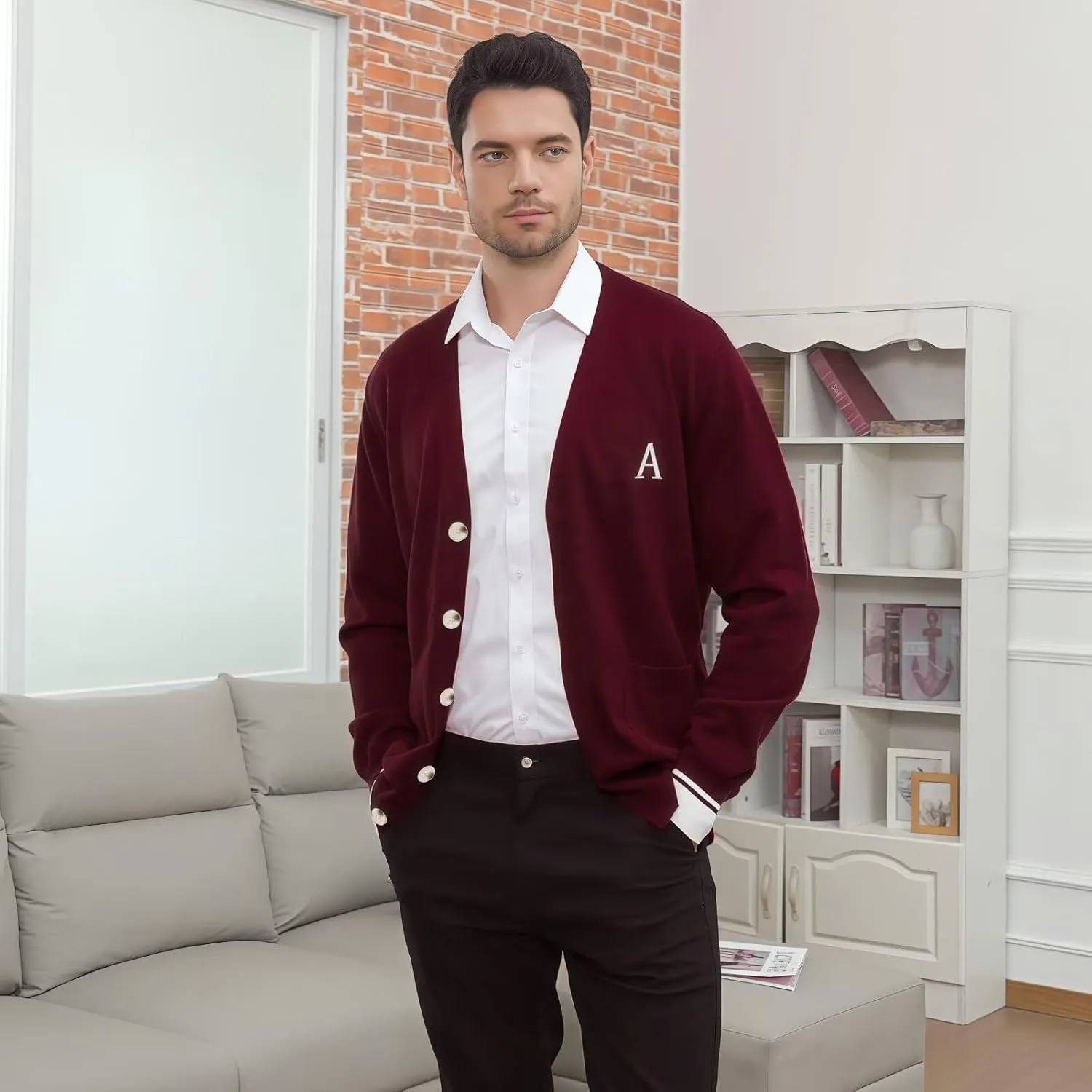 V Neck Sweaters Cardigan Men's Long Sleeve Top Button Down Shirt Father Office Fall Tops 2025 Clothes