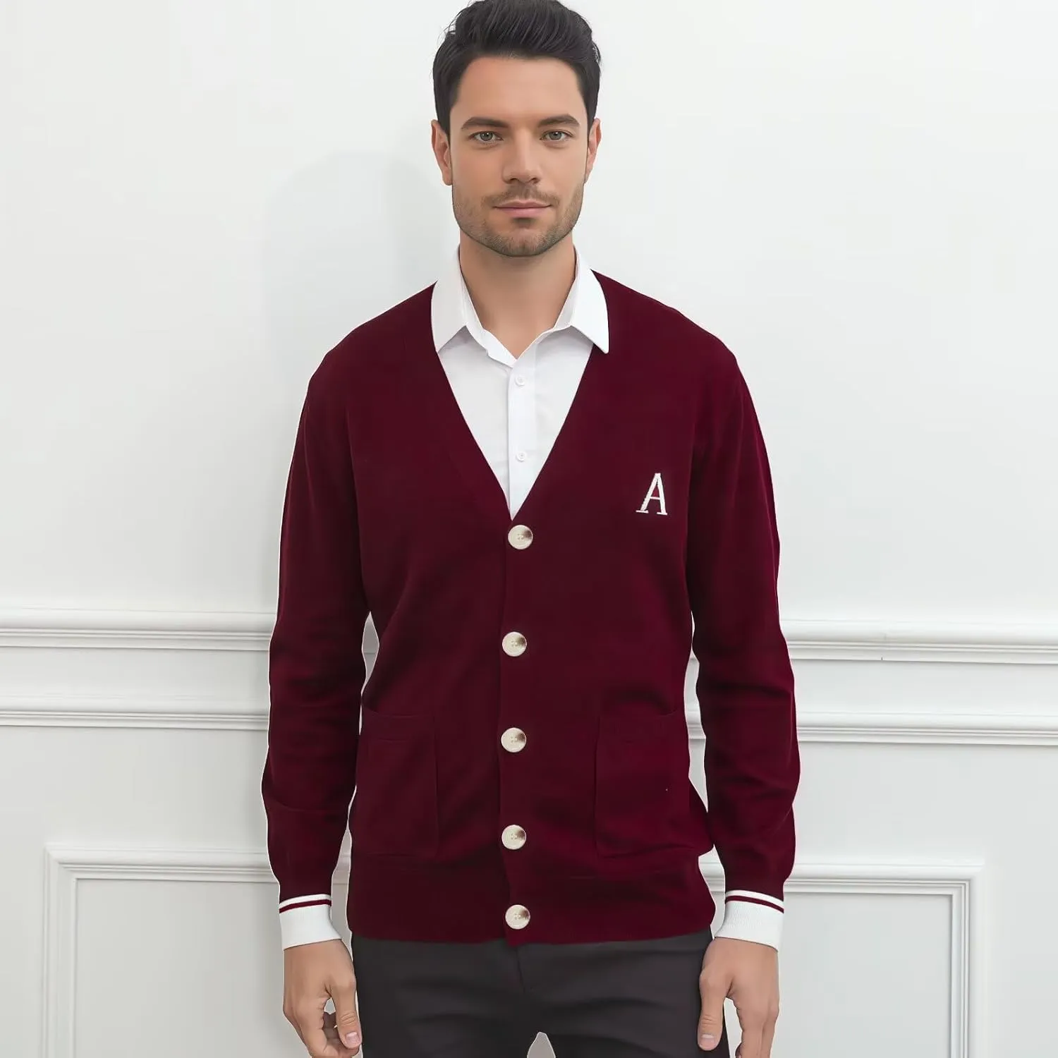 V Neck Sweaters Cardigan Men's Long Sleeve Top Button Down Shirt Father Office Fall Tops 2025 Clothes