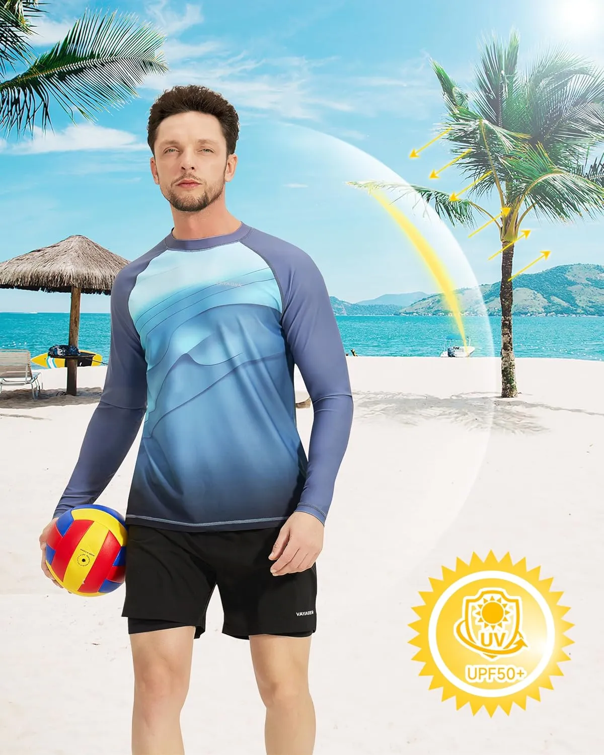 VAYAGER Men's Swim Shirt UPF 50  UV Sun Protection Quick Dry Rash Guard Shirts Short Sleeve Surf Shirt Fishing Beach T-Shirt