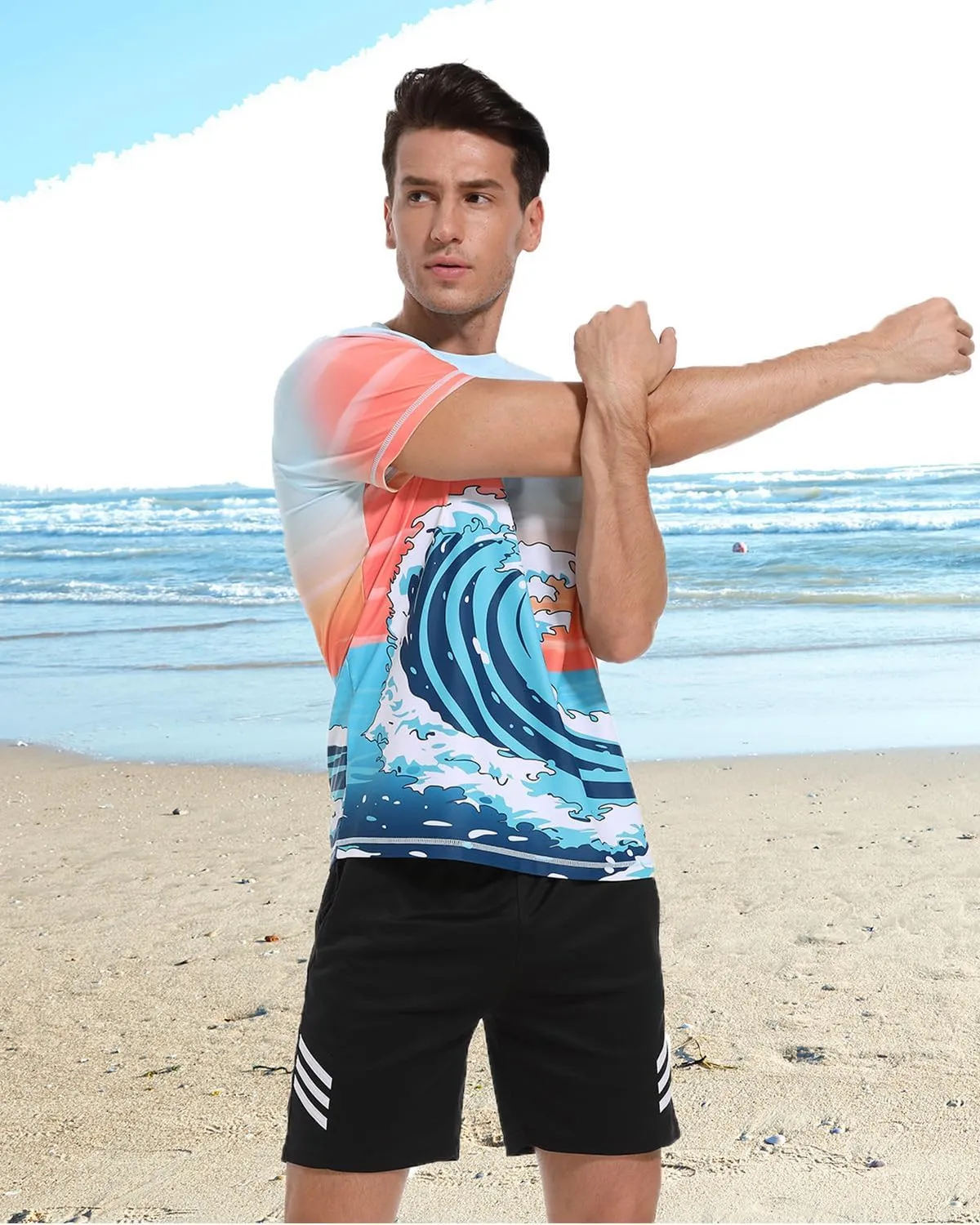 VAYAGER Men's Swim Shirt UPF 50  UV Sun Protection Quick Dry Rash Guard Shirts Short Sleeve Surf Shirt Fishing Beach T-Shirt