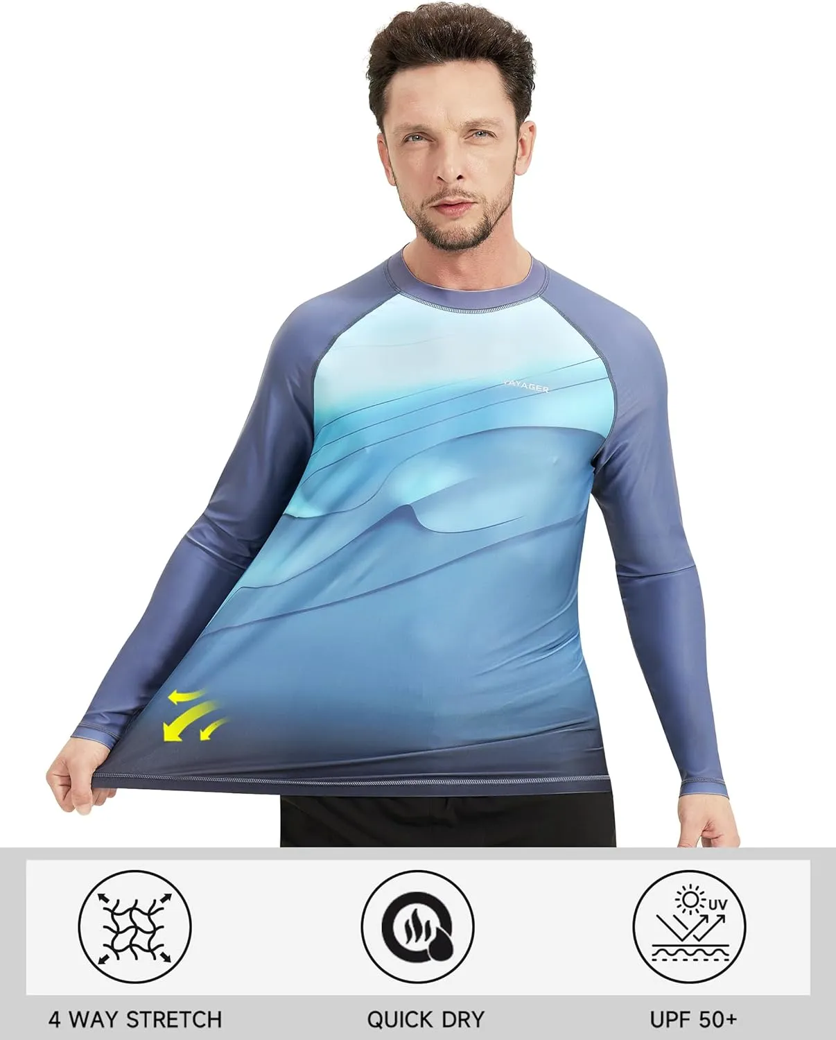 VAYAGER Men's Swim Shirt UPF 50  UV Sun Protection Quick Dry Rash Guard Shirts Short Sleeve Surf Shirt Fishing Beach T-Shirt