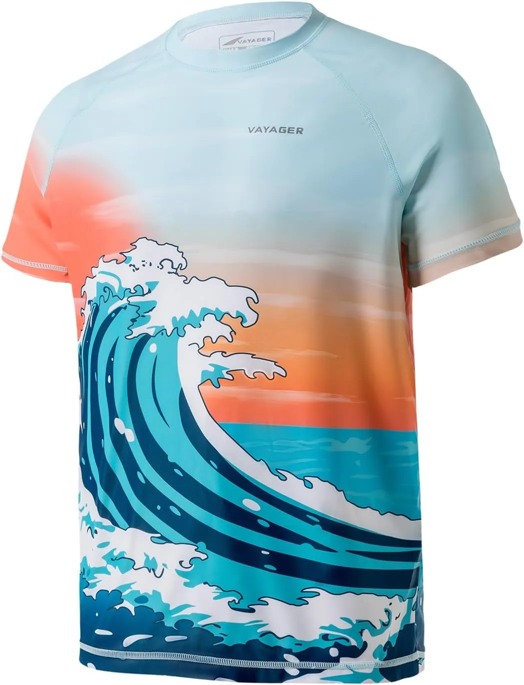 VAYAGER Men's Swim Shirt UPF 50  UV Sun Protection Quick Dry Rash Guard Shirts Short Sleeve Surf Shirt Fishing Beach T-Shirt
