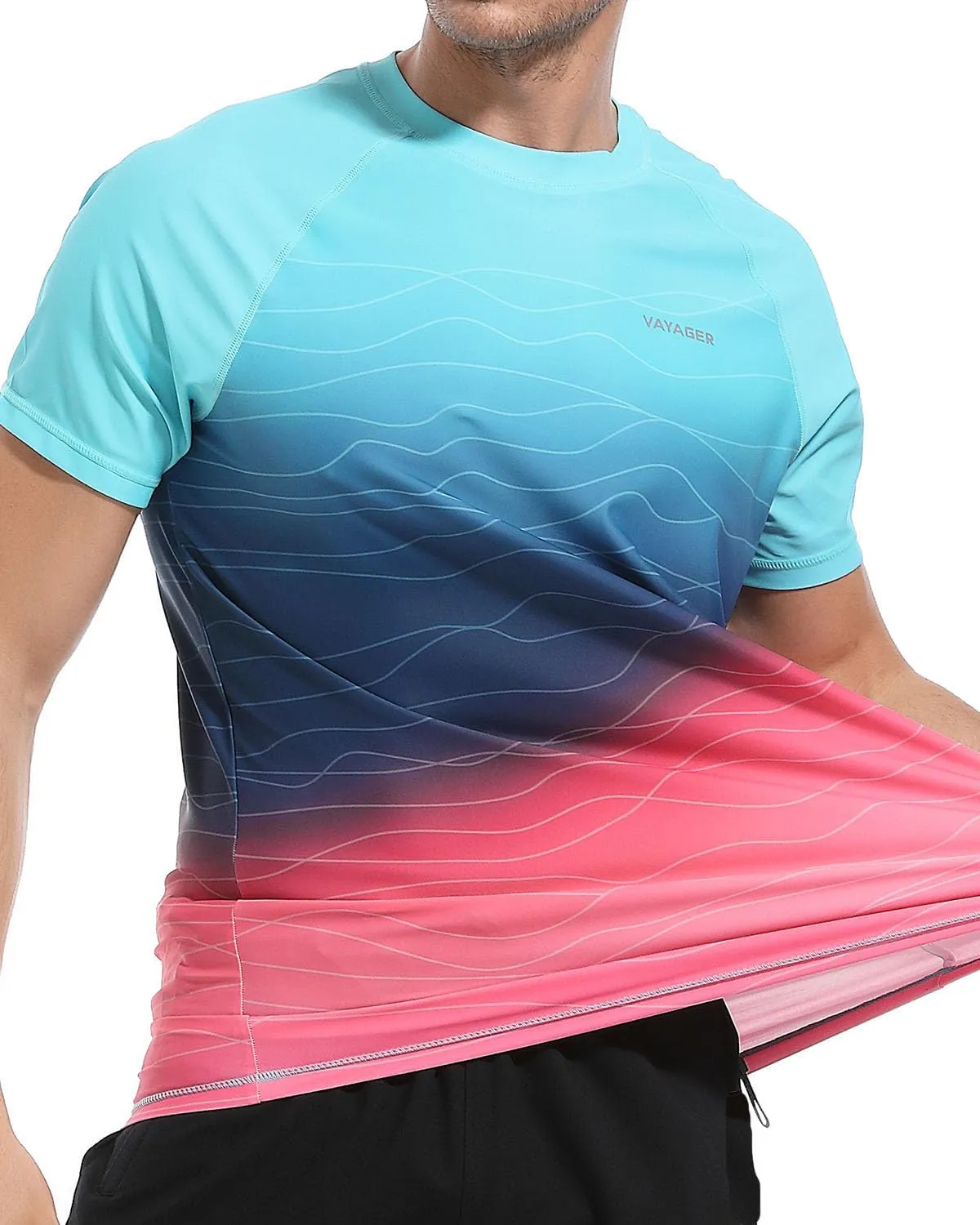 VAYAGER Men's Swim Shirt UPF 50  UV Sun Protection Quick Dry Rash Guard Shirts Short Sleeve Surf Shirt Fishing Beach T-Shirt